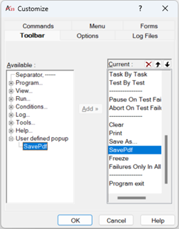 Configure Toolbar Save PDF Log Button